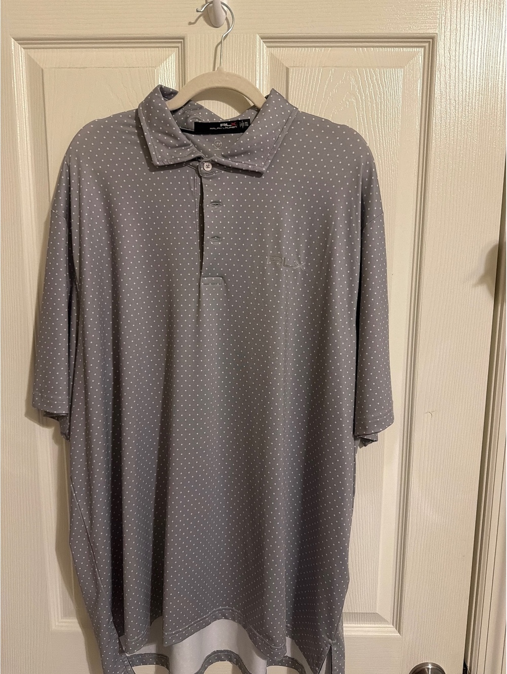 RRLX Ralph Lauren Men's XXL Gray Polka Dot Polo Shirt